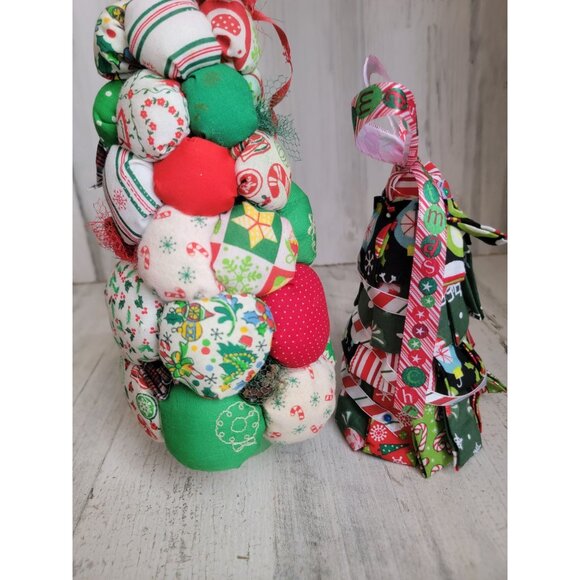 Tree Patchwork vintage fabric Xmas figure set decor - Picture 7 of 8